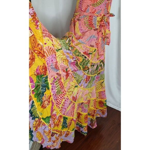 FARM Rio Maxi Dress XL Mixed Prints Floral Tiered Strappy Halter Pink - Picture 12 of 16